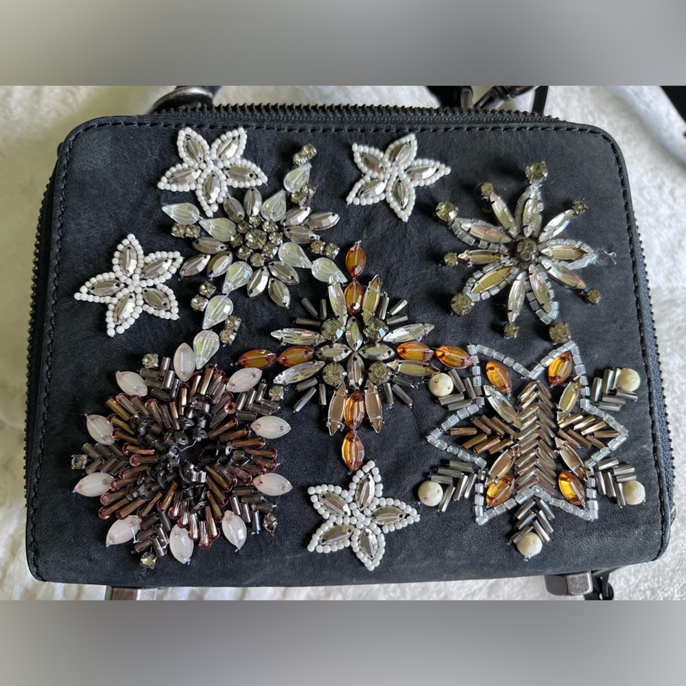 Rebecca Minkoff Black Embellished Beaded Nubuck Crossbody Purse Stargazer